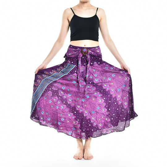 Bohotusk Purple Peacock Long Skirt With Coconut Buckle (& Strapless Dress) S/M to L/XL