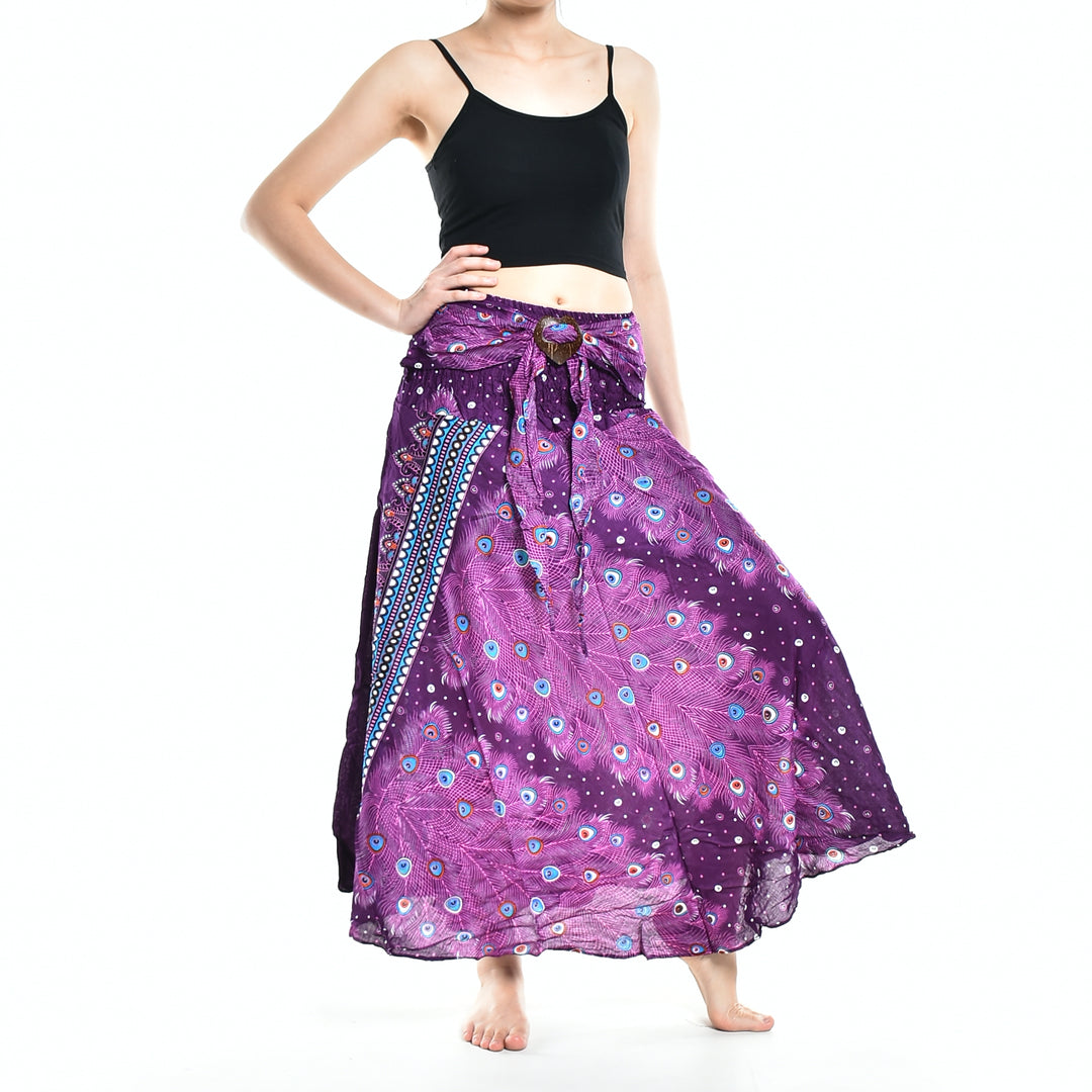 Bohotusk Purple Peacock Long Skirt With Coconut Buckle (& Strapless Dress) S/M to L/XL