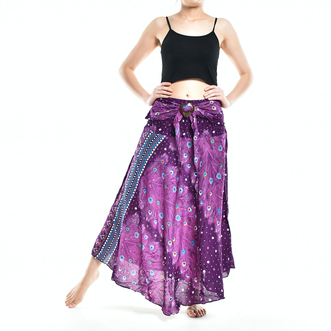 Bohotusk Purple Peacock Long Skirt With Coconut Buckle (& Strapless Dress) S/M to L/XL