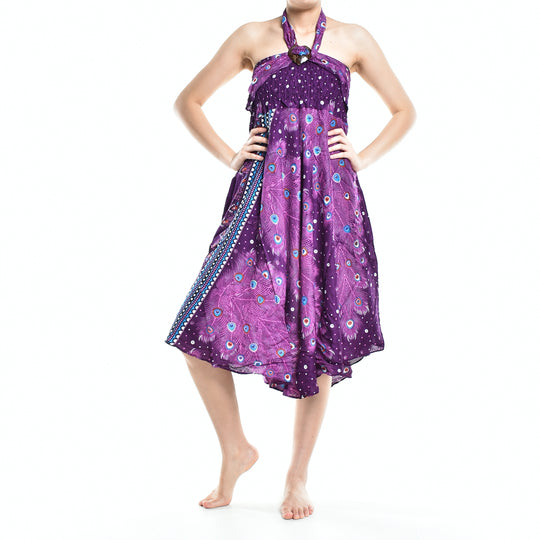 Bohotusk Purple Peacock Long Skirt With Coconut Buckle (& Strapless Dress) S/M to L/XL