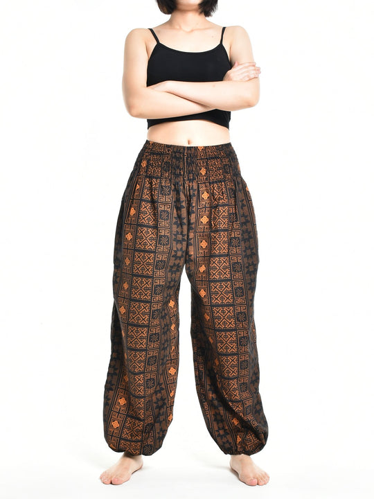 Bohotusk Womens Autumn Brown Orange Diamond Cotton Harem Pants S/M to L/XL