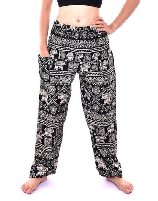 Bohotusk Black Elephant Print Petite Fit Harem Pants (UK Size 4)