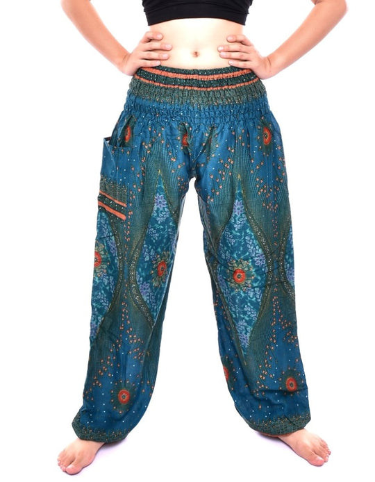 Bohotusk Kids Teal Moonshine Print Elasticated Smocked Waist Harem Pants (6 - 8 Years)