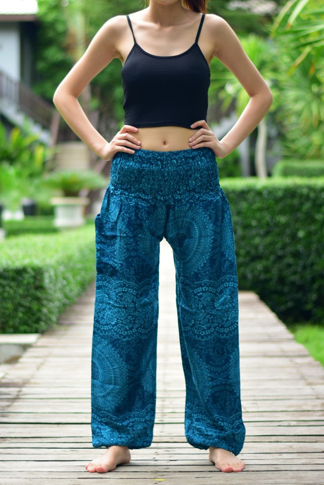 Bohotusk Blue Night Glow Print Petite Fit Harem Pants (UK Size 4)