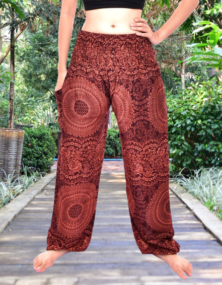 Bohotusk Brown Night Glow Print Elasticated Smocked Waist Womens Harem Pants S/M to 4XL