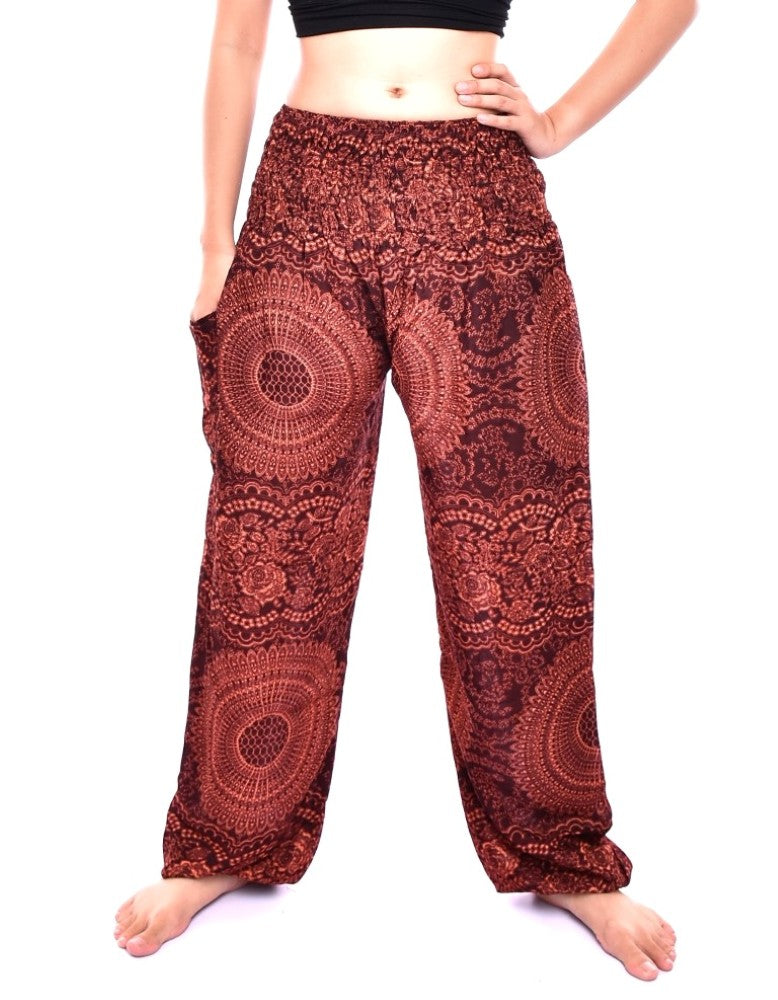 Bohotusk Brown Night Glow Print Elasticated Smocked Waist Womens Harem Pants S/M to 4XL