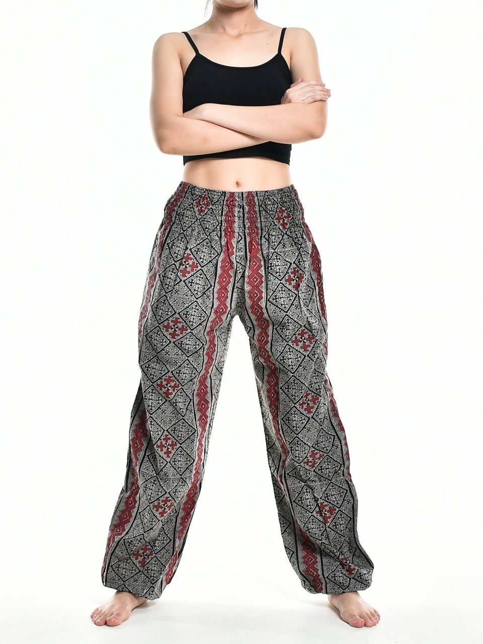 Bohotusk Womens Autumn Grey Cross Stripe Print Cotton Harem Pants S/M to 3XL