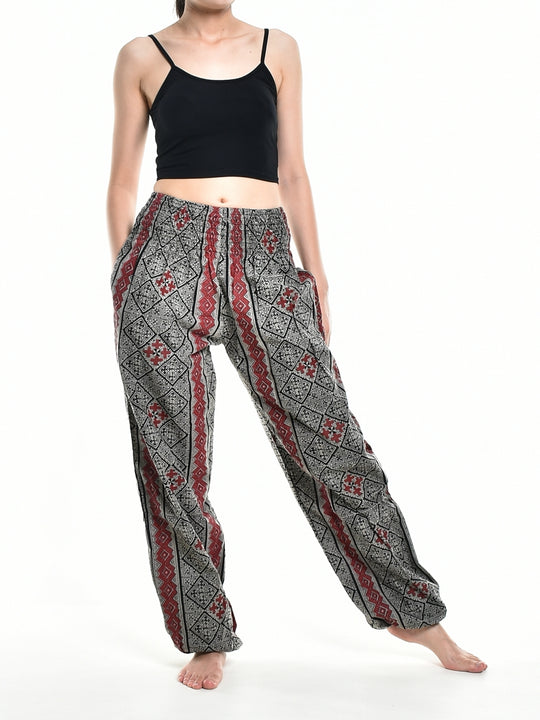 Bohotusk Womens Autumn Grey Cross Stripe Print Cotton Harem Pants S/M to 3XL