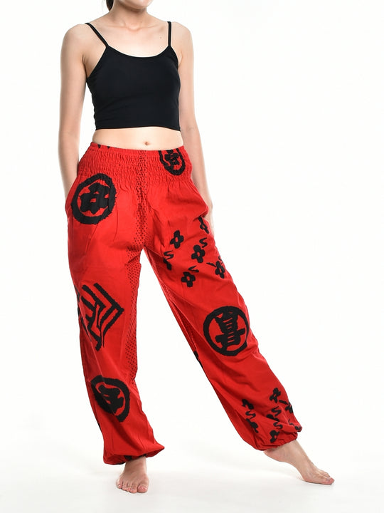 Bohotusk Womens Autumn Red Chilli Tribe Print Cotton Harem Pants S/M to 3XL