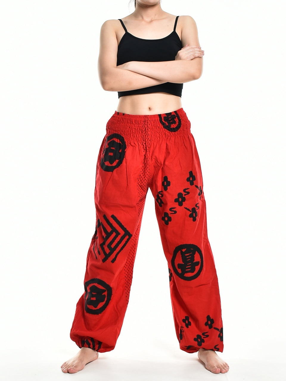 Bohotusk Womens Autumn Red Chilli Tribe Print Cotton Harem Pants S/M to 3XL