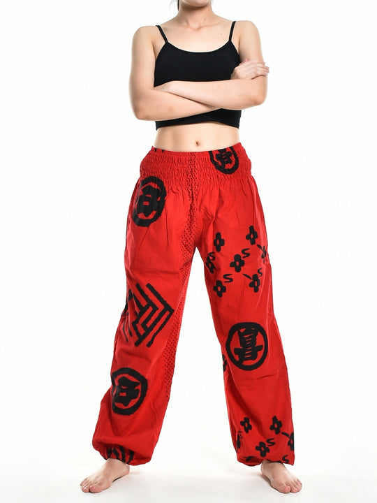 Bohotusk Womens Autumn Red Chilli Tribe Print Cotton Harem Pants S/M to 3XL