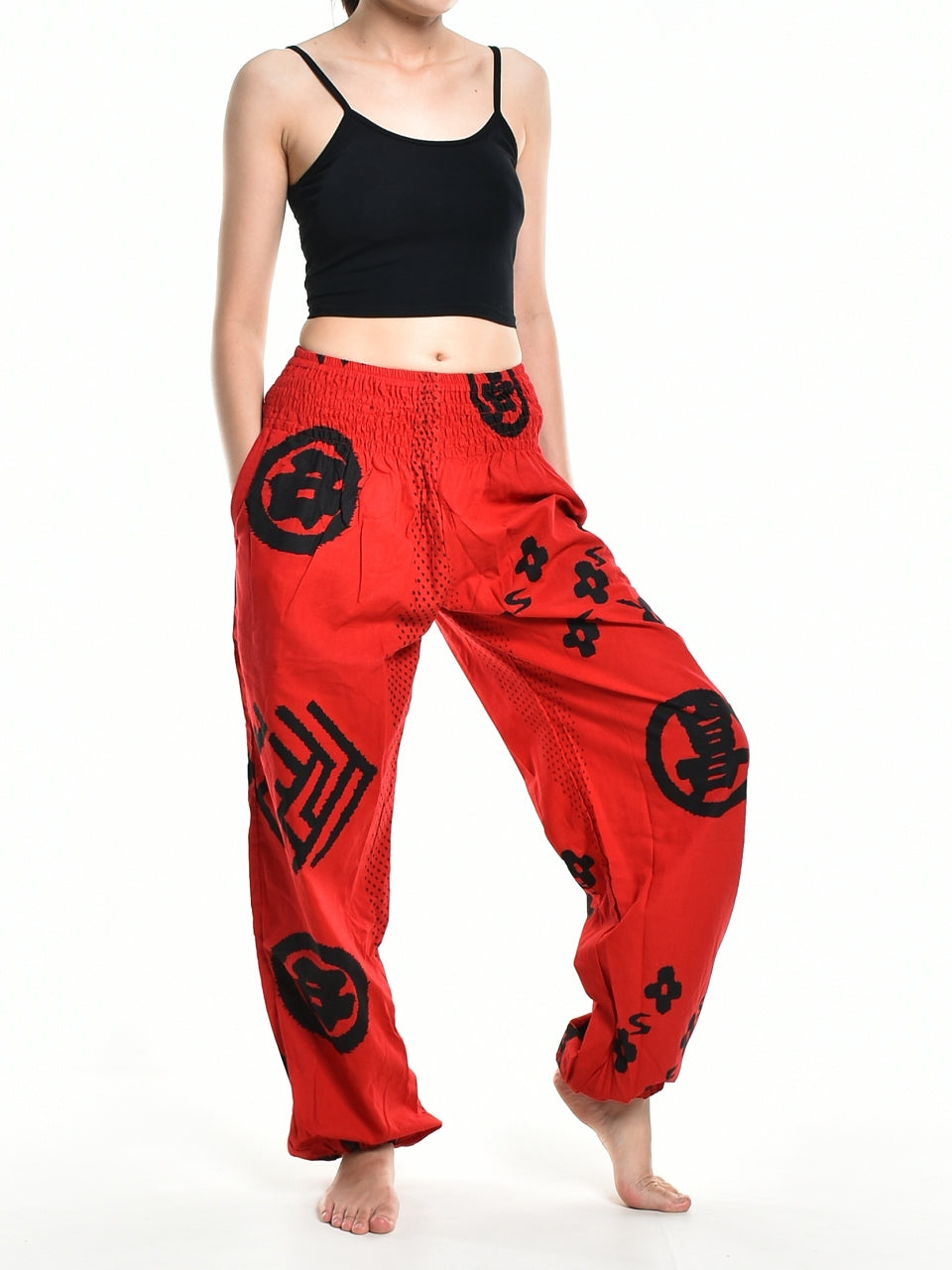 Bohotusk Womens Autumn Red Chilli Tribe Print Cotton Harem Pants S/M to 3XL