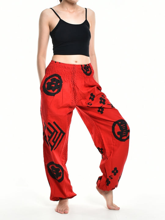 Bohotusk Womens Autumn Red Chilli Tribe Print Cotton Harem Pants S/M to 3XL