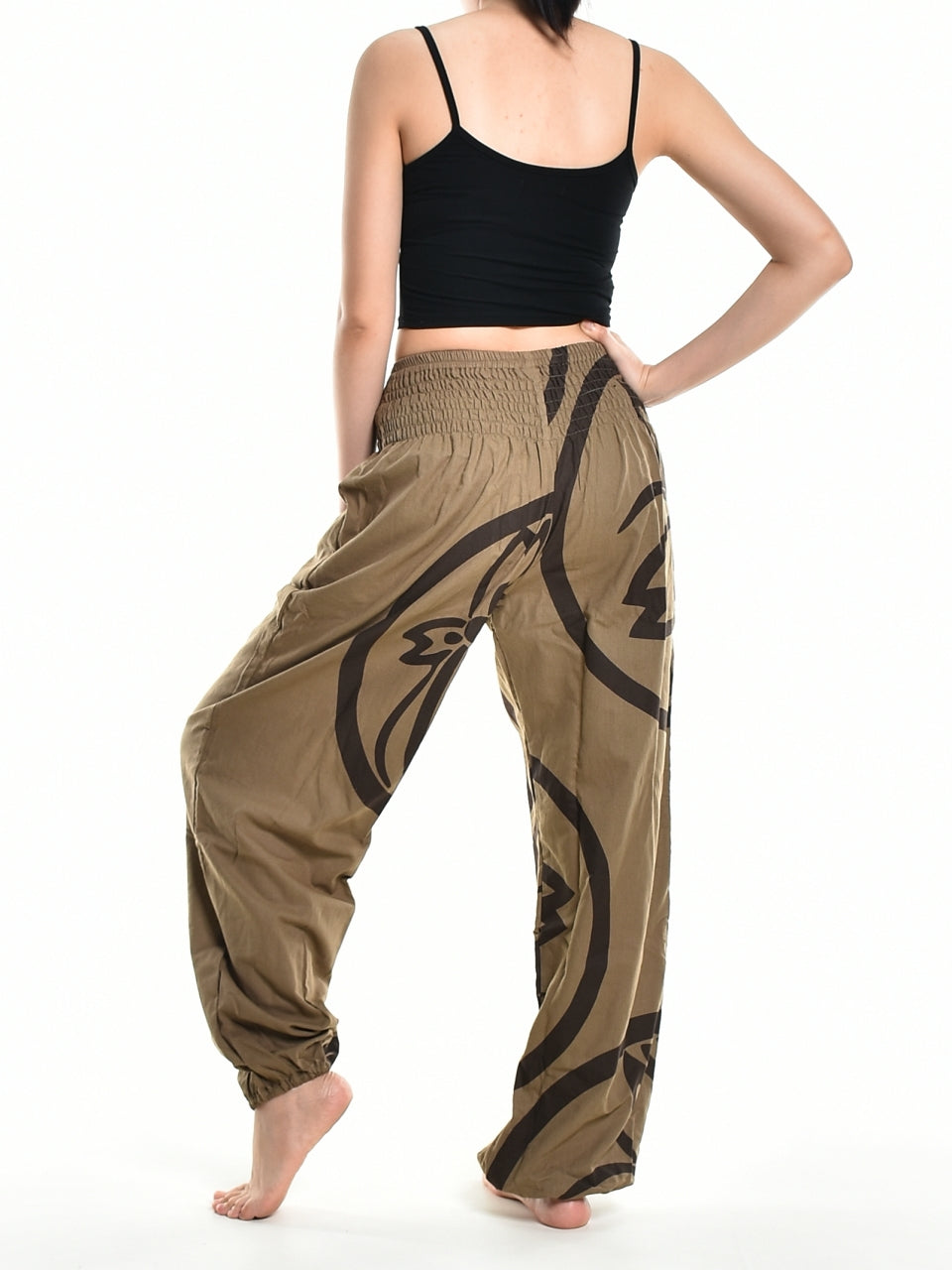 Bohotusk Womens Autumn Brown Forest Print Cotton Harem Pants S/M to 3XL