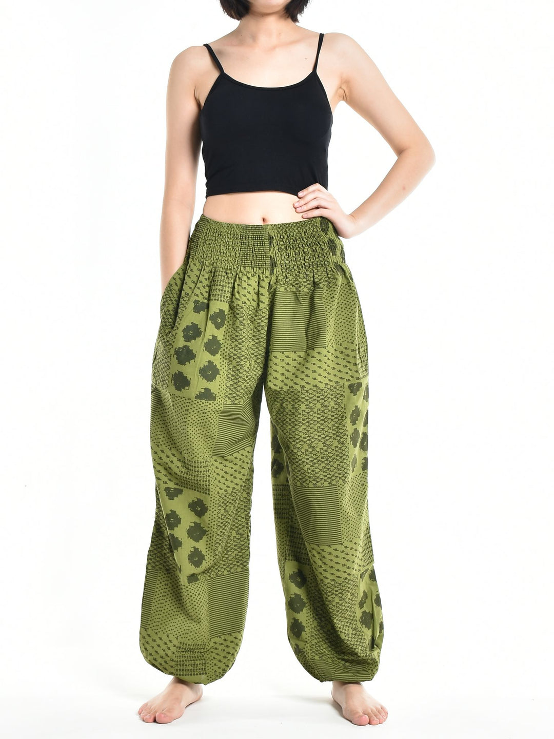 Bohotusk Womens Autumn Green Lunar Cotton Harem Pants S/M to 3XL