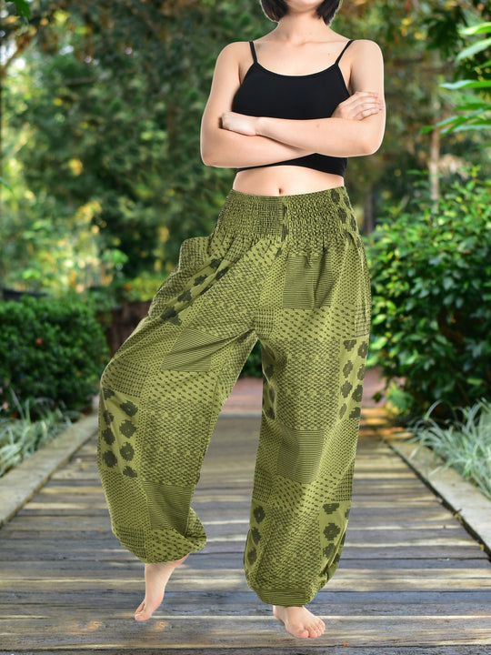 Bohotusk Womens Autumn Green Lunar Cotton Harem Pants S/M to 3XL