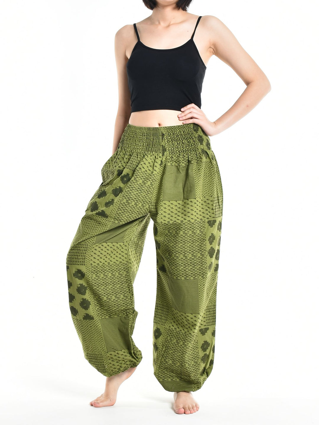 Bohotusk Womens Autumn Green Lunar Cotton Harem Pants S/M to 3XL