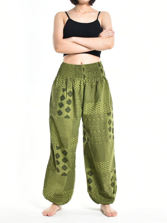 Bohotusk Womens Autumn Green Lunar Cotton Harem Pants S/M to 3XL