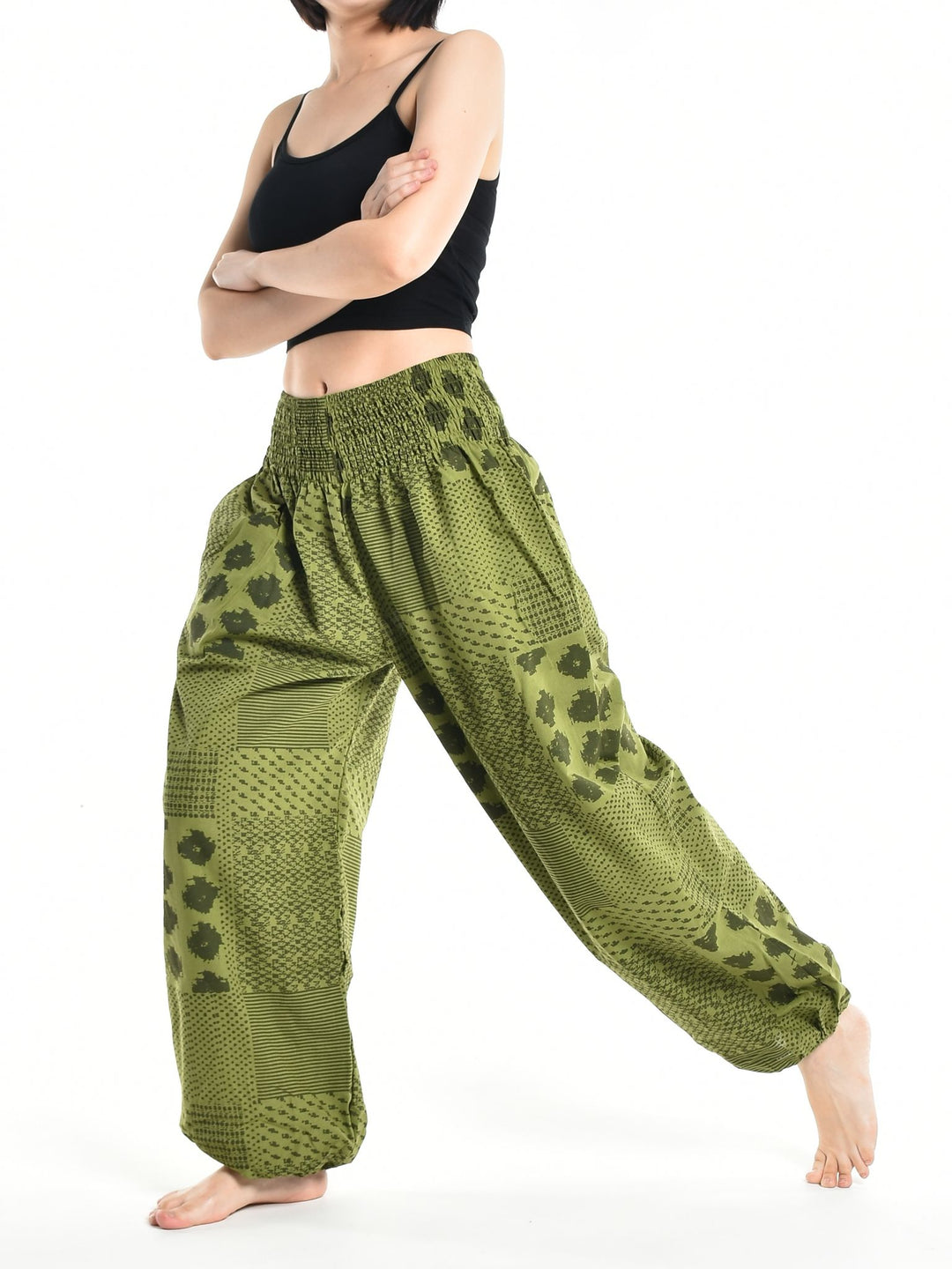 Bohotusk Womens Autumn Green Lunar Cotton Harem Pants S/M to 3XL