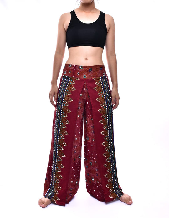 Bohotusk Red Peacock Womens Palazzo Trousers Small (UK 8-10)