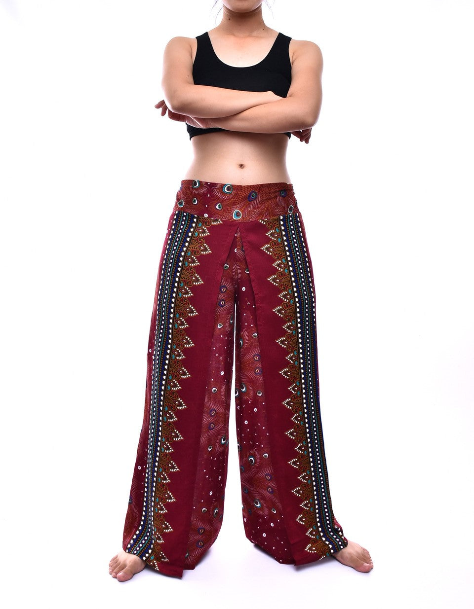 Bohotusk Red Peacock Womens Palazzo Trousers Small (UK 8-10)