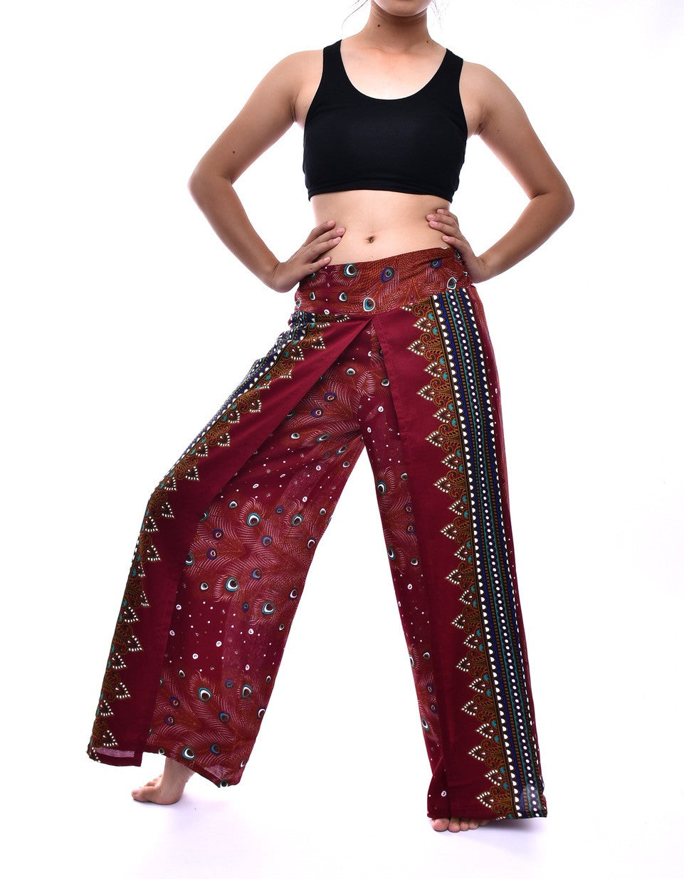 Bohotusk Red Peacock Womens Palazzo Trousers Small (UK 8-10)