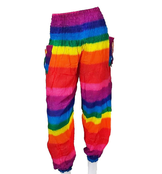 Bohotusk Kids African Rainbow Stripe Elasticated Smocked Waist Harem Pants (9- 12 Years)