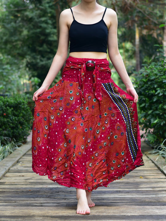 Bohotusk Burnt Red Peacock Long Skirt With Coconut Buckle (& Strapless Dress) S/M to L/XL