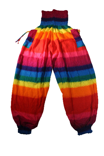 Bohotusk African Rainbow Stripe Elasticated Smocked Waist Womens Harem Pants S/M - 3XL