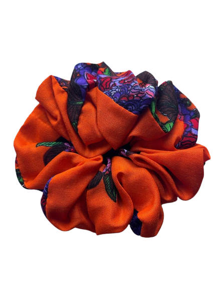 Orange Floral Hair Scrunchie Ties